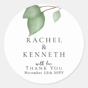 Chic Eucalyptus Black & White Minimalist Wedding Classic Round Sticker