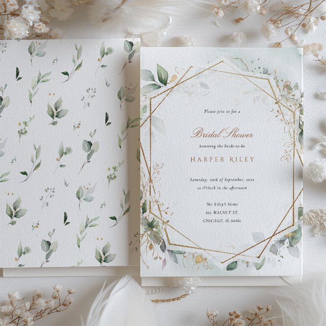 Chic Eucalyptus Faux Gold Glitter Bridal Shower  Invitation (Creator Uploaded)