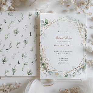 Chic Eucalyptus Faux Gold Glitter Bridal Shower  Invitation