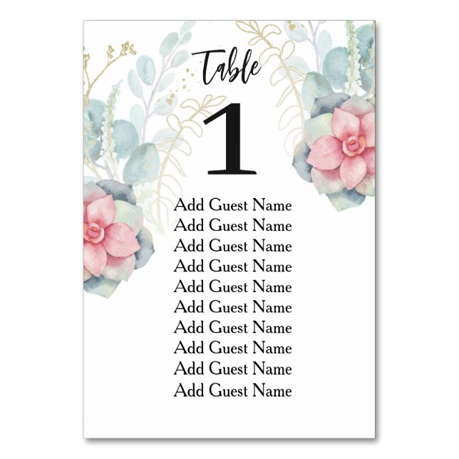 Chic Eucalyptus Floral Wedding Seating Chart Table Number (Front)