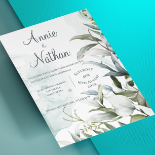 Chic Eucalyptus Green Leaves Cute Greenery Wedding Invitation