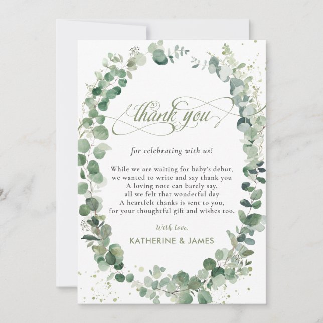 Chic Eucalyptus Greenery Baby Shower Birthday  Thank You Card (Front)