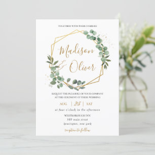 Chic Eucalyptus Greenery Gold Geometric Wedding Invitation
