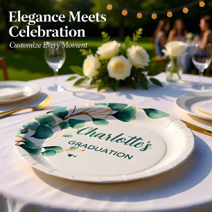 Chic Eucalyptus Greenery Graduation Paper Plate