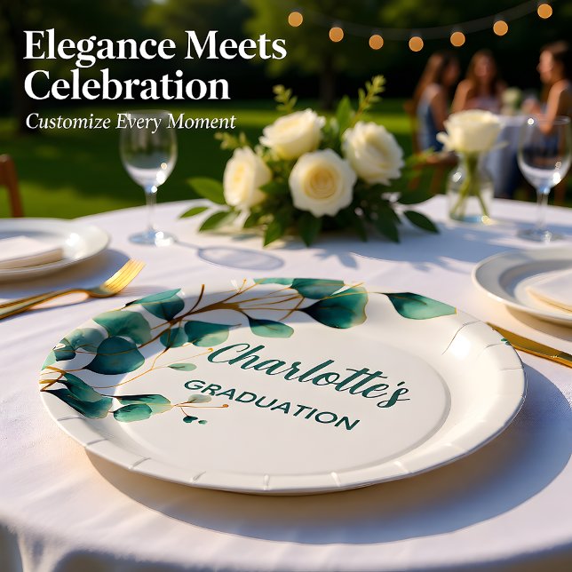 Chic Eucalyptus Greenery Graduation Paper Plate (Creator Uploaded)
