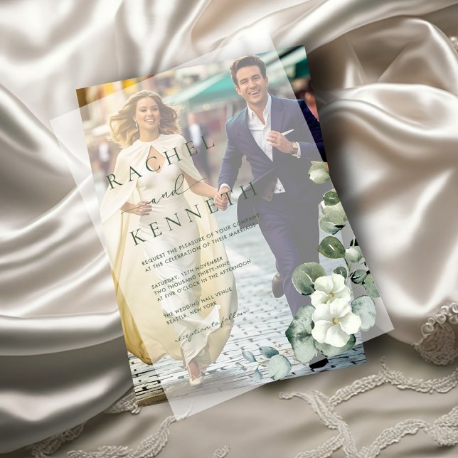 Chic Eucalyptus Greenery Leaves Minimalist Wedding Vellum Invitations (Creator Uploaded)