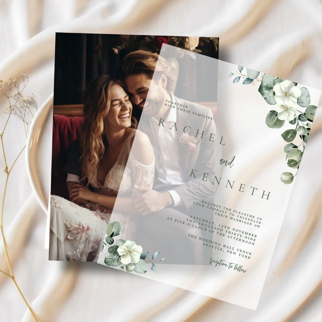 Chic Eucalyptus Greenery Leaves Minimalist Wedding Vellum Invitations (Creator Uploaded)