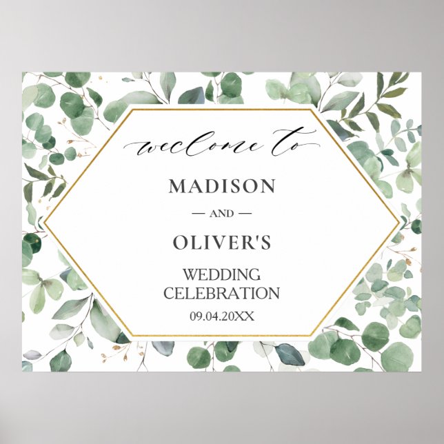 Chic Eucalyptus Greenery Wedding Welcome Sign  (Front)