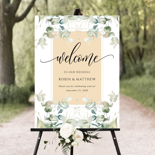  Chic, Eucalyptus Greenery Welcome Beige Tan Sign (Creator Uploaded)