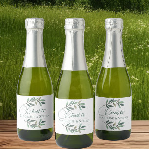 Chic Eucalyptus Leaves Botanical Wedding Mini Sparkling Wine Label
