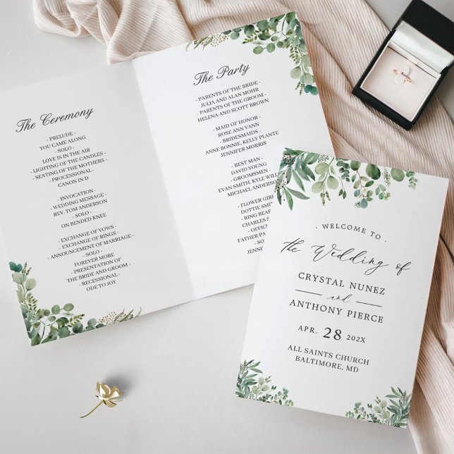 Chic Eucalyptus Leaves DIY Folded Wedding Program (Creator Uploaded)