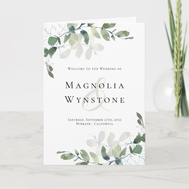 Chic Eucalyptus Order of Ceremony Wedding Program (Front)