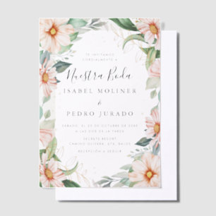 Chic Eucalyptus Peach Roses Nuestra Boda Wedding Vellum Invitations