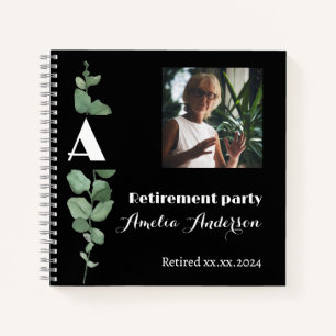 Chic eucalyptus photo retirement black guest book