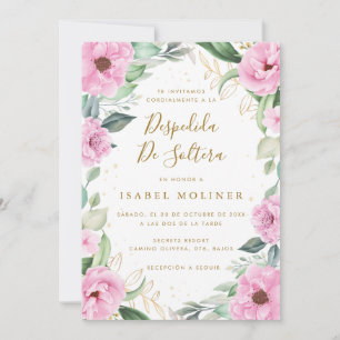 Chic Eucalyptus Pink Roses Spanish Bridal Shower Invitation