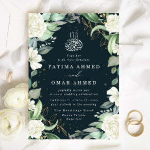 Chic Eucalyptus White Roses Islamic Muslim Wedding Invitation