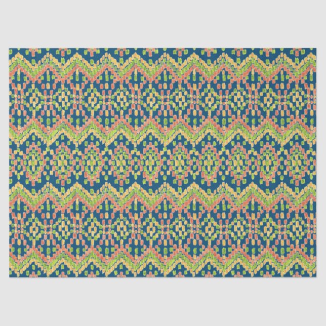 Chic Exotic Ethnic Ikat Pattern on Blue Tissue Paper (Front)