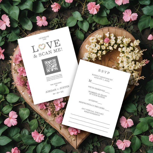 Chic Exquisite Love Quote Pink Floral Heart-Shape  RSVP Card (Chic Exquisite Love Quote Pink Floral Heart-Shape Wreath Wedding RSVP Cards.)