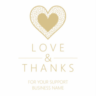 Chic Fake Gold Black Heart Lace Effect Love Thanks