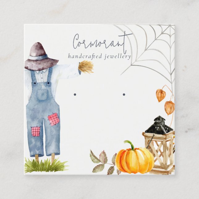 Chic Fall Autumn Pumpkin Scarecrow Earring Display Square Business Card (Front)