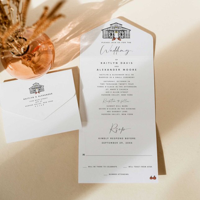 Chic Fall Barn | Small Ceremony and Reception All In One Invitation (Creator Uploaded)