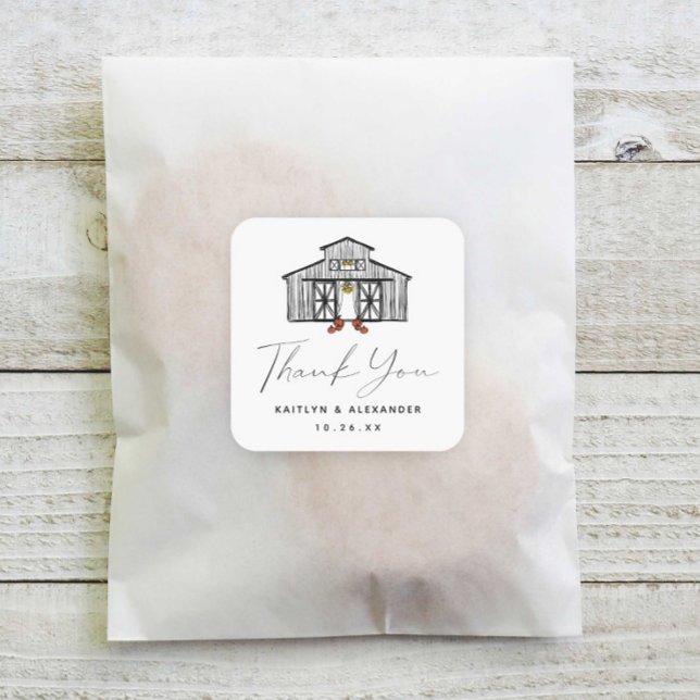 Chic Fall Barn Thank You Wedding Square Sticker (Creator Uploaded)