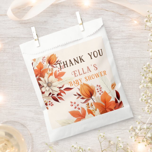 chic fall floral leaves baby shower  favour bag (Clipped)