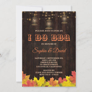 Chic Fall Leaves Wood Old Lanterns I DO BBQ Invitation