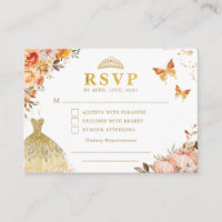 Chic Fall Pumpkin Orange Floral Quinceanera RSVP