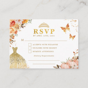 Chic Fall Pumpkin Orange Floral Quinceanera RSVP Enclosure Card