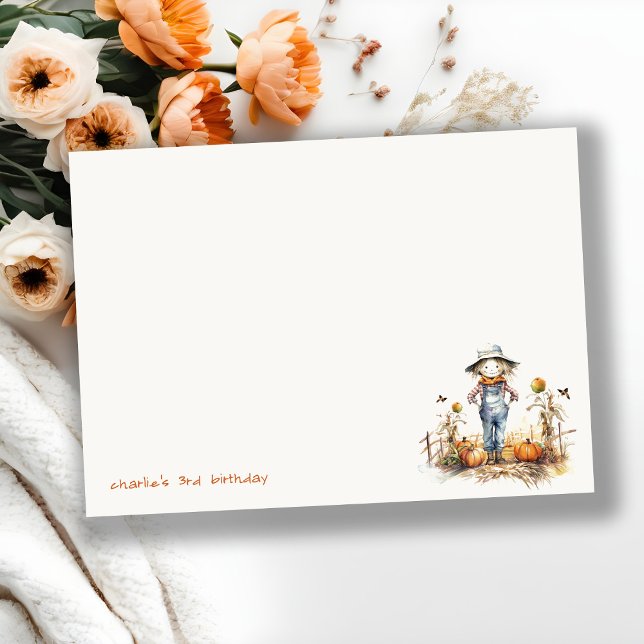 Chic Fall Pumpkin Scarecrow Harvest Kids Birthday Card (Creator Uploaded)