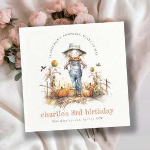 Chic Fall Pumpkin Scarecrow Harvest Kids Birthday Napkin