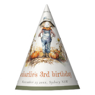 Chic Fall Pumpkin Scarecrow Harvest Kids Birthday Party Hat