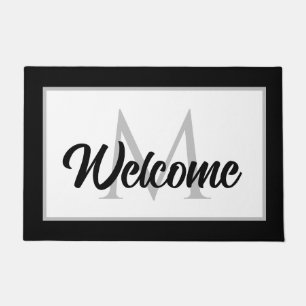 Chic Family Monogram Welcome Mat Black White Grey