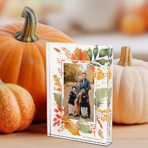 Chic Family Thanksgiving Fall Leaf Border Photo Block