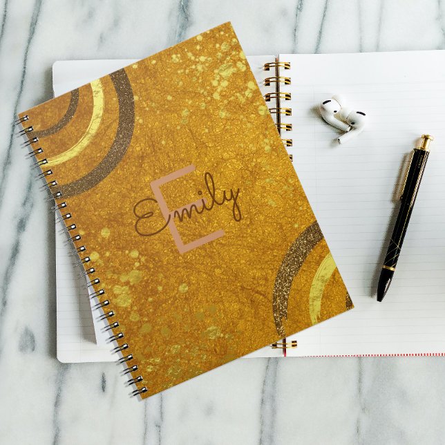 Chic Fancy Brown Gold Glitter Modern Glam Custom Notebook (Creator Uploaded)