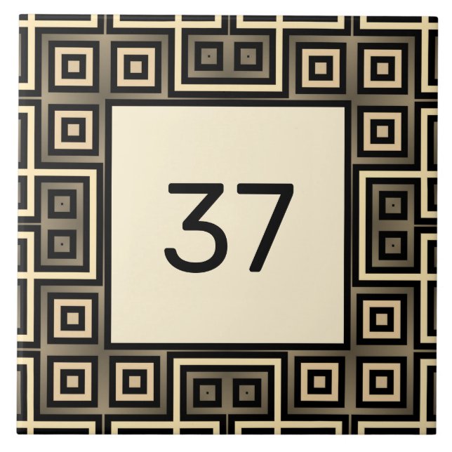   Chic Fancy Deco Ivory & Grey House Number Plaque Ceramic Tile (Front)