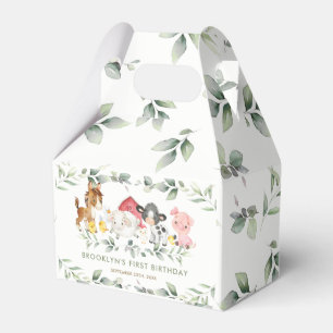 Chic Farm Animals Barnyard Greenery 1st Birthday Favour Box