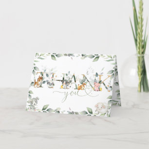 Chic Farm Animals Greenery Baby Shower Birthday Thank You Card