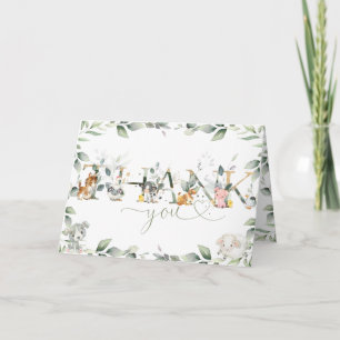 Chic Farm Animals Greenery Baby Shower Birthday Thank You Card