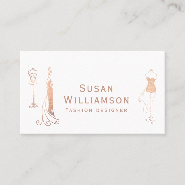 Chic Fashion Designer Rose Gold White Business Card (Front)