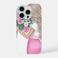 Chic Fashion Girl Holding Floral Bouquet Pink