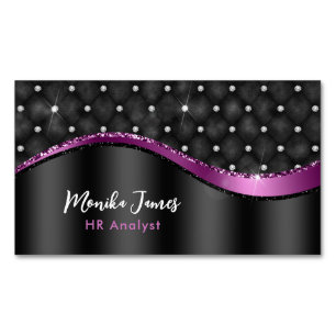 Chic Faux Brushed Metal Black Purple Monogram Magnetic Business Card