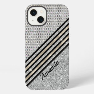 Chic faux Crystal and Silver glitter Personalised  iPhone 13 Case
