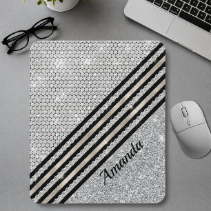 Chic faux Crystal and Silver glitter Personalised Mouse Pad