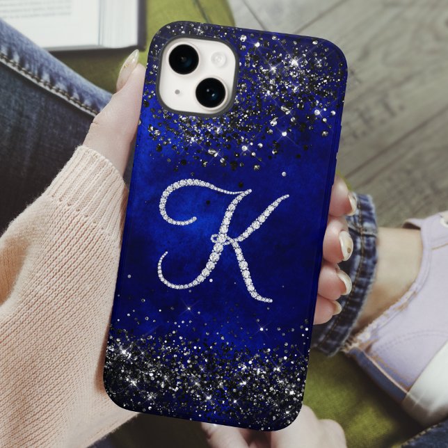 Chic faux Crystal rhinestone letter K royal blue Case-Mate iPhone Case (Creator Uploaded)