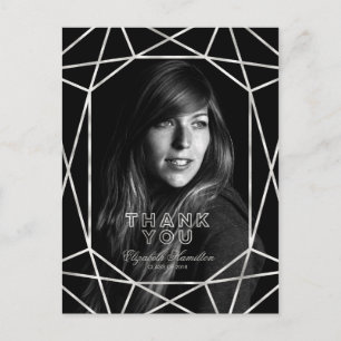 Chic Faux Foil Silver Graduation Thank You Photo Postcard