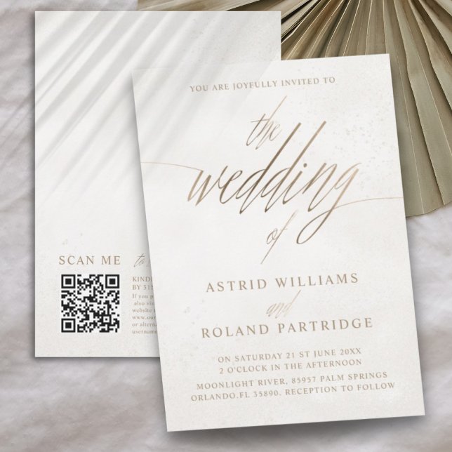 Chic Faux Gold and Beige Textured Wedding Invitation (Creator Uploaded)