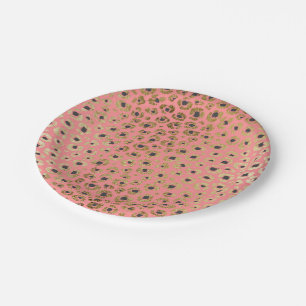 Chic Faux Gold and Black Cheetah Print on Coral Paper Plate