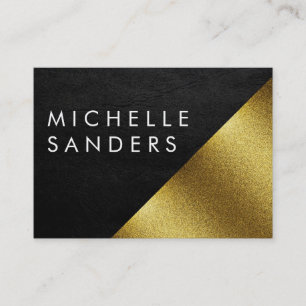 Chic Faux Gold and Leather Geometric Colour Block Business Card